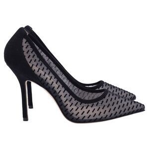 Stuart Weitzman Tasha Mesh Pumps in Black Velvet